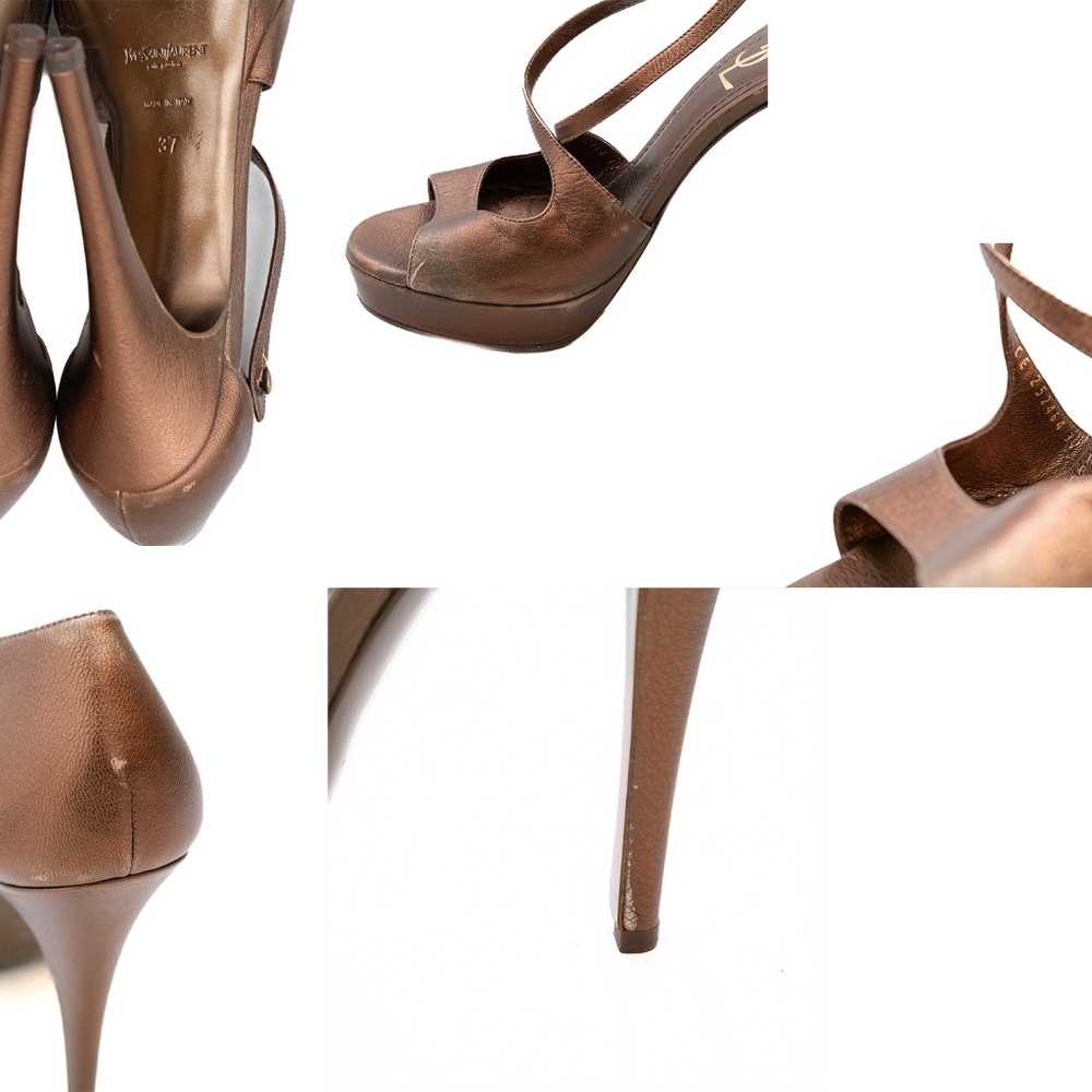 YSL Yves Saint Laurent‎ Tribute Sandals – Bronze Leather High Heel – Size US 7 - Picture 8 of 8